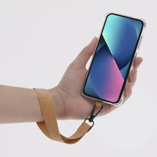 Gift Campaign Lanyard da polso per smartphone in sughero con moschettone nero> Braccialetti Pubblicitari