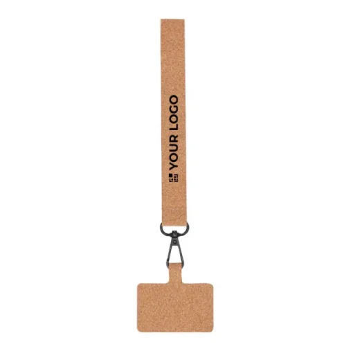 Gift Campaign Lanyard da polso per smartphone in sughero con moschettone nero> Braccialetti Pubblicitari