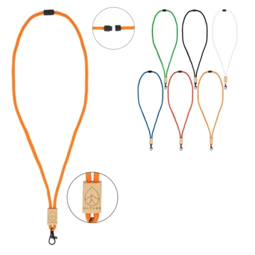 Gift Campaign Lanyard in RPET con dettaglio in bambù da personalizzare> Lanyard E Porta Badge Personalizzati