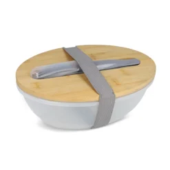 Gift Campaign Lunch box con coperchio in bambù e posate con chiusura elastica> Porta Pranzo