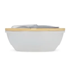 Gift Campaign Lunch box con coperchio in bambù e posate con chiusura elastica></noscript> Porta Pranzo