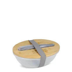 Gift Campaign Lunch box con coperchio in bambù e posate con chiusura elastica></noscript> Porta Pranzo