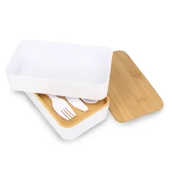 Gift Campaign Lunch box doppio in plastica riciclata e bambù con elastico da 1l> Porta Pranzo