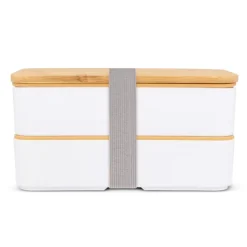 Gift Campaign Lunch box doppio in plastica riciclata e bambù con elastico da 1l></noscript> Porta Pranzo