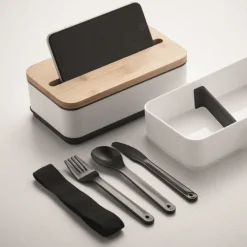 Gift Campaign Lunch box doppio scomparto con posate in PP riciclato e bambù 800ml><noscript><img width=