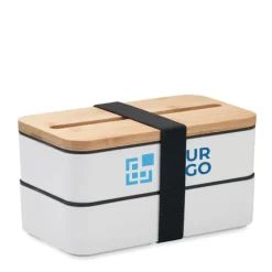 Gift Campaign Lunch box doppio scomparto con posate in PP riciclato e bambù 800ml><noscript><img width=