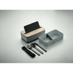 Gift Campaign Lunch box doppio scomparto con posate in PP riciclato e bambù 800ml><noscript><img width=