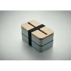 Gift Campaign Lunch box doppio scomparto con posate in PP riciclato e bambù 800ml><noscript><img width=