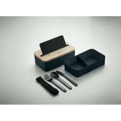 Gift Campaign Lunch box doppio scomparto con posate in PP riciclato e bambù 800ml><noscript><img width=