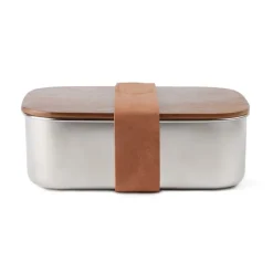 Gift Campaign Lunch box in acciaio inox riciclato con coperchio in legno e cinturino> Porta Pranzo