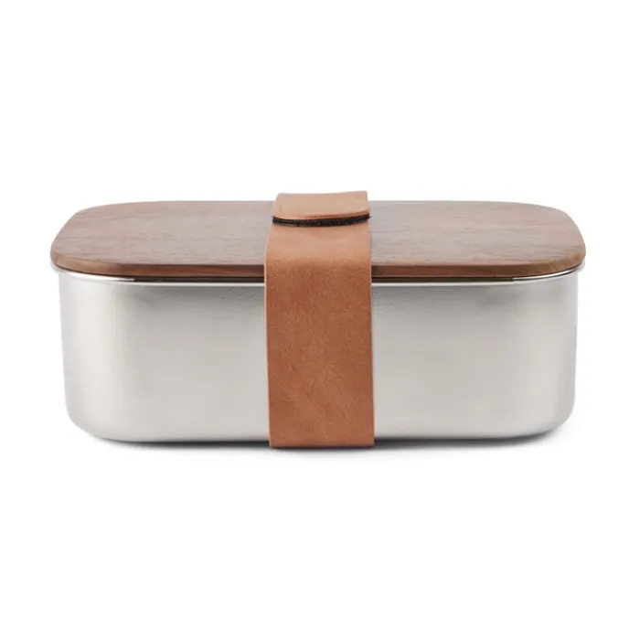 Gift Campaign Lunch box in acciaio inox riciclato con coperchio in legno e cinturino> Porta Pranzo