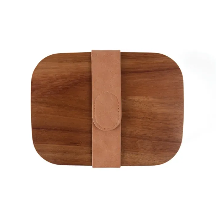 Gift Campaign Lunch box in acciaio inox riciclato con coperchio in legno e cinturino> Porta Pranzo