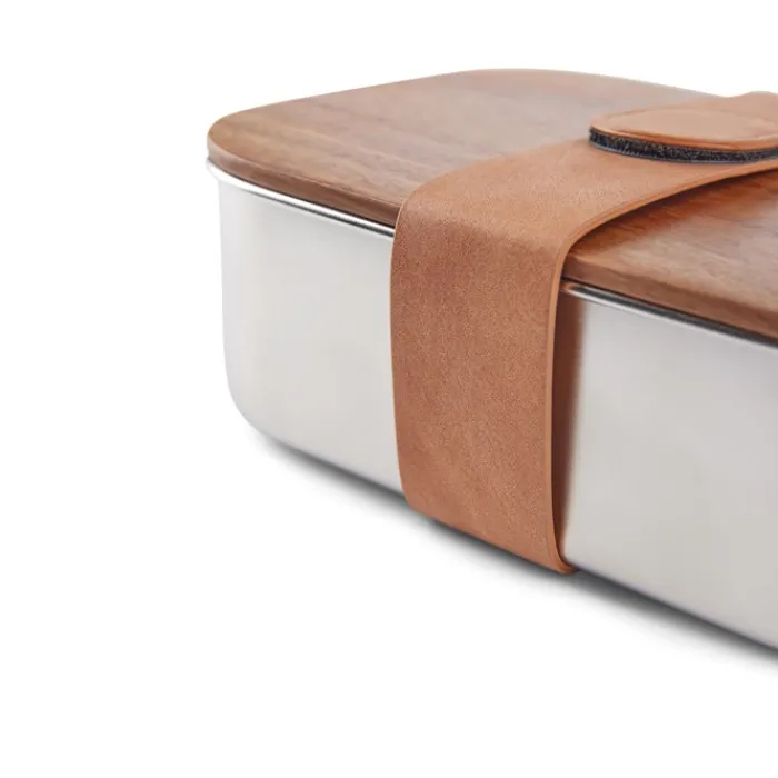 Gift Campaign Lunch box in acciaio inox riciclato con coperchio in legno e cinturino> Porta Pranzo