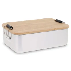 Gift Campaign Lunch box in alluminio con coperchio in bambù e chiusura metallica 1l> Porta Pranzo