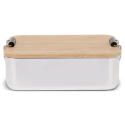 Gift Campaign Lunch box in alluminio con coperchio in bambù e chiusura metallica 1l></noscript> Porta Pranzo