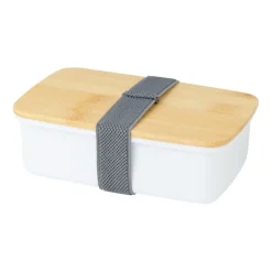 Gift Campaign Lunch box in plastica riciclata con coperchio in bambù e fascia 500ml> Porta Pranzo