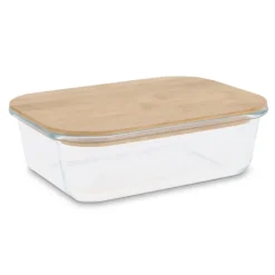 Gift Campaign Lunch box rettangolare in vetro con coperchio in bambù da 1l> Porta Pranzo