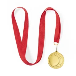 Gift Campaign Medaglia personalizzata dorata in rilievo e nastro poliestere Olympe> Medaglie E Trofei|Gadget Per Eventi Sportivi