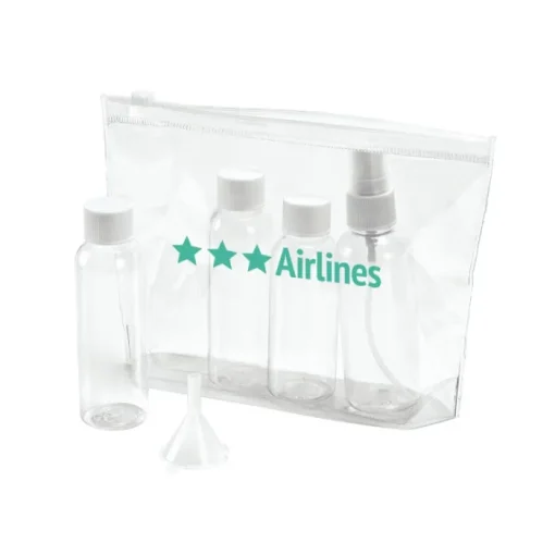 Gift Campaign Necessaire ermetico in PVC con 4 flaconcini Frequentflyer> Pochette Personalizzate|Beauty Case Personalizzati