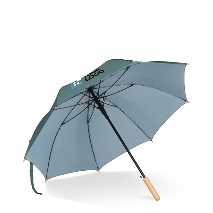 Gift Campaign Ombrello in rPET da 25'' a prova di tormenta con manico in legno Ø103> Ombrelli Antivento