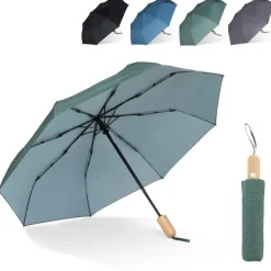 Gift Campaign Ombrello pieghevole con logo da 21'', in rPET con manico in legno Ø94></noscript> Ombrelli Pieghevoli