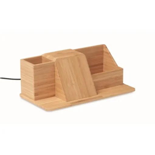 Gift Campaign Organizer da scrivania personalizzato con caricatore wireless Bamboo> Gadget Per L'Ufficio