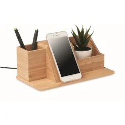 Gift Campaign Organizer da scrivania personalizzato con caricatore wireless Bamboo> Gadget Per L'Ufficio