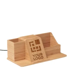 Gift Campaign Organizer da scrivania personalizzato con caricatore wireless Bamboo></noscript> Gadget Per L'Ufficio