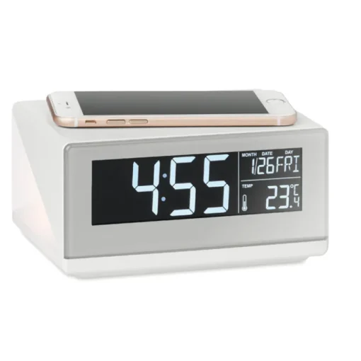 Gift Campaign Orologio da tavolo con stazione meteo e caricatore wireles Morning> Altri Gadget Pubblicitari