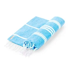 Gift Campaign Pareo telo con righe bianche in cotone riciclato e poliestere 255 g/m2> Teli Mare|Asciugamani Personalizzati