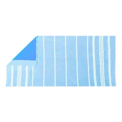 Gift Campaign Pareo telo con righe bianche in cotone riciclato e poliestere 255 g/m2> Teli Mare|Asciugamani Personalizzati