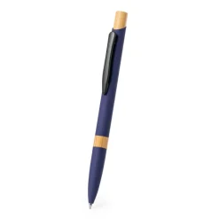Gift Campaign Penna a pulsante in alluminio con dettagli in bambù e inchiostro blu> Penne In Metallo
