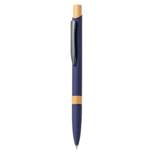 Gift Campaign Penna a pulsante in alluminio con dettagli in bambù e inchiostro blu> Penne In Metallo