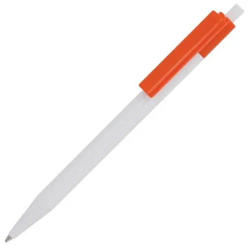 Gift Campaign Penna a scatto in plastica bianca con clip colorata e inchiostro blu> Penne Di Plastica
