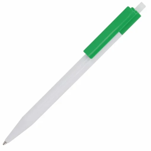 Gift Campaign Penna a scatto in plastica bianca con clip colorata e inchiostro blu> Penne Di Plastica