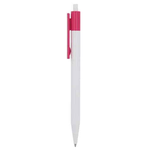 Gift Campaign Penna a scatto in plastica bianca con clip colorata e inchiostro blu> Penne Di Plastica