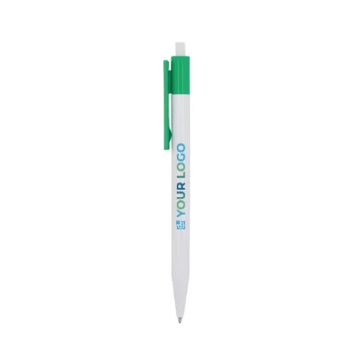 Gift Campaign Penna a scatto in plastica bianca con clip colorata e inchiostro blu> Penne Di Plastica