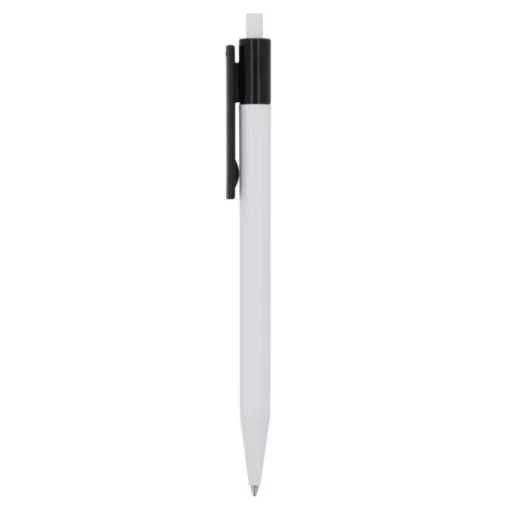 Gift Campaign Penna a scatto in plastica bianca con clip colorata e inchiostro blu> Penne Di Plastica