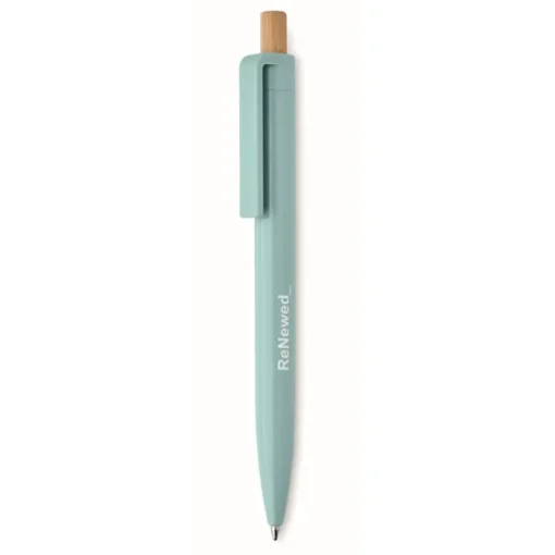 Gift Campaign Penna a sfera in ABS riciclato con pulsante in bambù e inchiostro blu> Penne Di Plastica