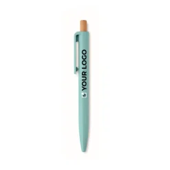 Gift Campaign Penna a sfera in ABS riciclato con pulsante in bambù e inchiostro blu></noscript> Penne Di Plastica