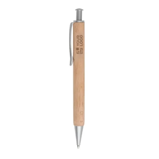 Gift Campaign Penna a sfera in legno con pulsante e clip in metallo inchiostro blu> Penne Ecologiche