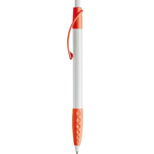 Gift Campaign Penna bianca con clip e impugnatura in gomma colorati e inchiostro blu> Penne Di Plastica