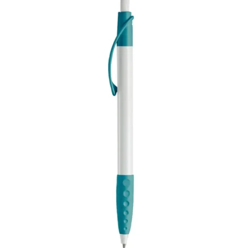 Gift Campaign Penna bianca con clip e impugnatura in gomma colorati e inchiostro blu> Penne Di Plastica
