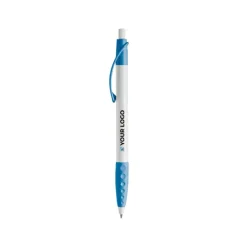 Gift Campaign Penna bianca con clip e impugnatura in gomma colorati e inchiostro blu></noscript> Penne Di Plastica