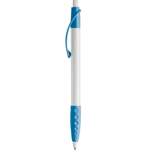 Gift Campaign Penna bianca con clip e impugnatura in gomma colorati e inchiostro blu> Penne Di Plastica