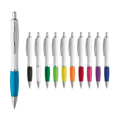 Gift Campaign Penna bianca con gomma antiscivolo colorata inchiostro blu ColorBlanc> Penne Di Plastica