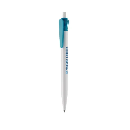 Gift Campaign Penna bianca in plastica con originale clip colorata e inchiostro blu> Penne Di Plastica