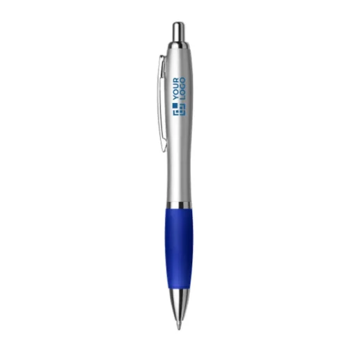Gift Campaign Penna biro argentata con impugnatura in gomma colorata inchiostro blu> Penne Ecologiche|Penne Di Plastica