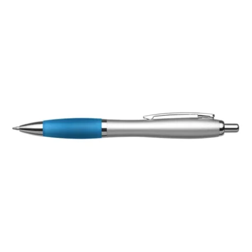 Gift Campaign Penna biro argentata con impugnatura in gomma colorata inchiostro blu> Penne Ecologiche|Penne Di Plastica