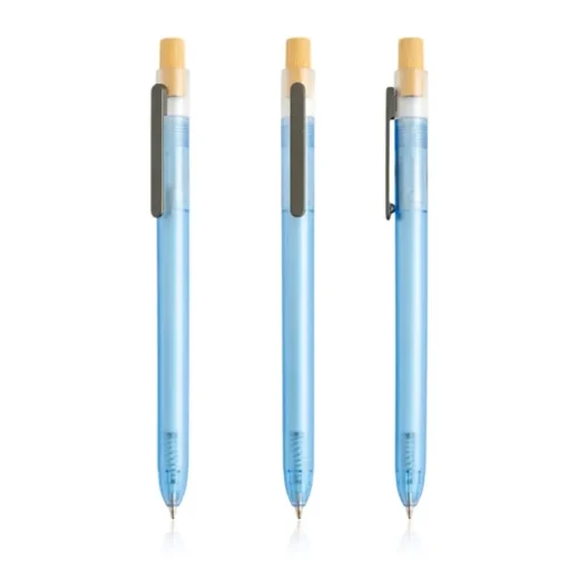 Gift Campaign Penna blu in plastica raccolta in zone costiere con pulsante in bambù> Penne Ecologiche|Penne Di Plastica